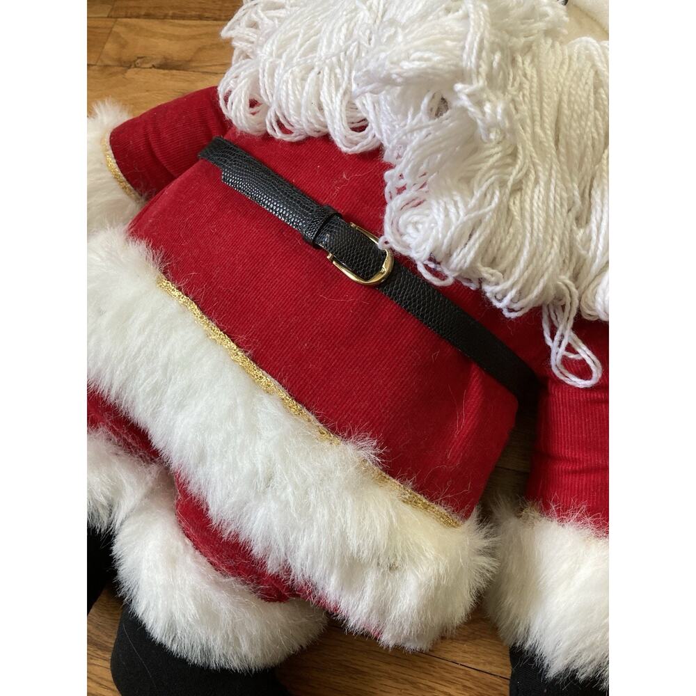 Large Vintage Handmade 80s 90s Christmas Santa Claus Doll Fabric Bells Yarn 24” - Picture 2 of 6